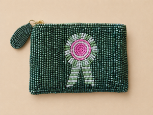 Tucker Tweed Green Ribbon Small Beaded Pouch
