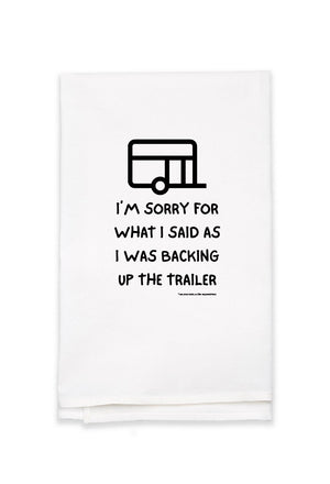 White Flour Sack Tea Towel - 27" x 27" - Sorry/Trailer