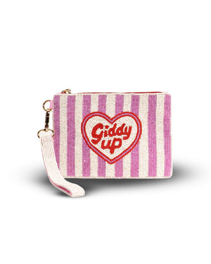 Tucker Tweed Giddy Up Heart Medium Beaded Pouch